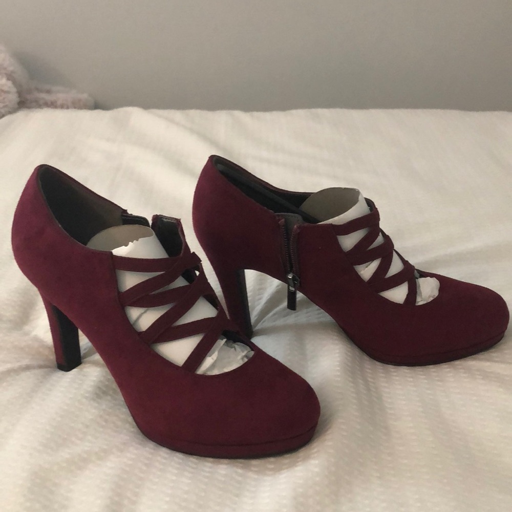 Lauren Blackwell velvet wine heels